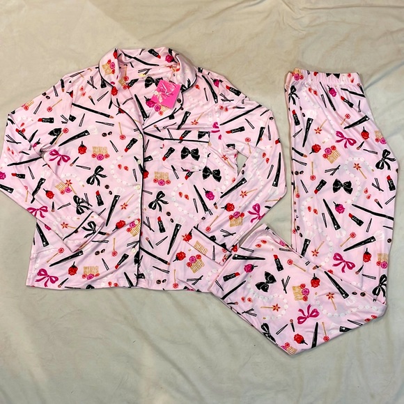NWT Kate Spade Things We Love Pink Long-Sleeve Pajama Set, S - Picture 1 of 6